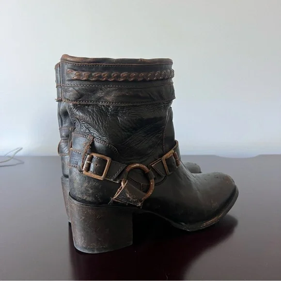 Freebird by Steven - Distressed Tahoe Harness Moto Heeled Boot Brown/Black Sz 8
